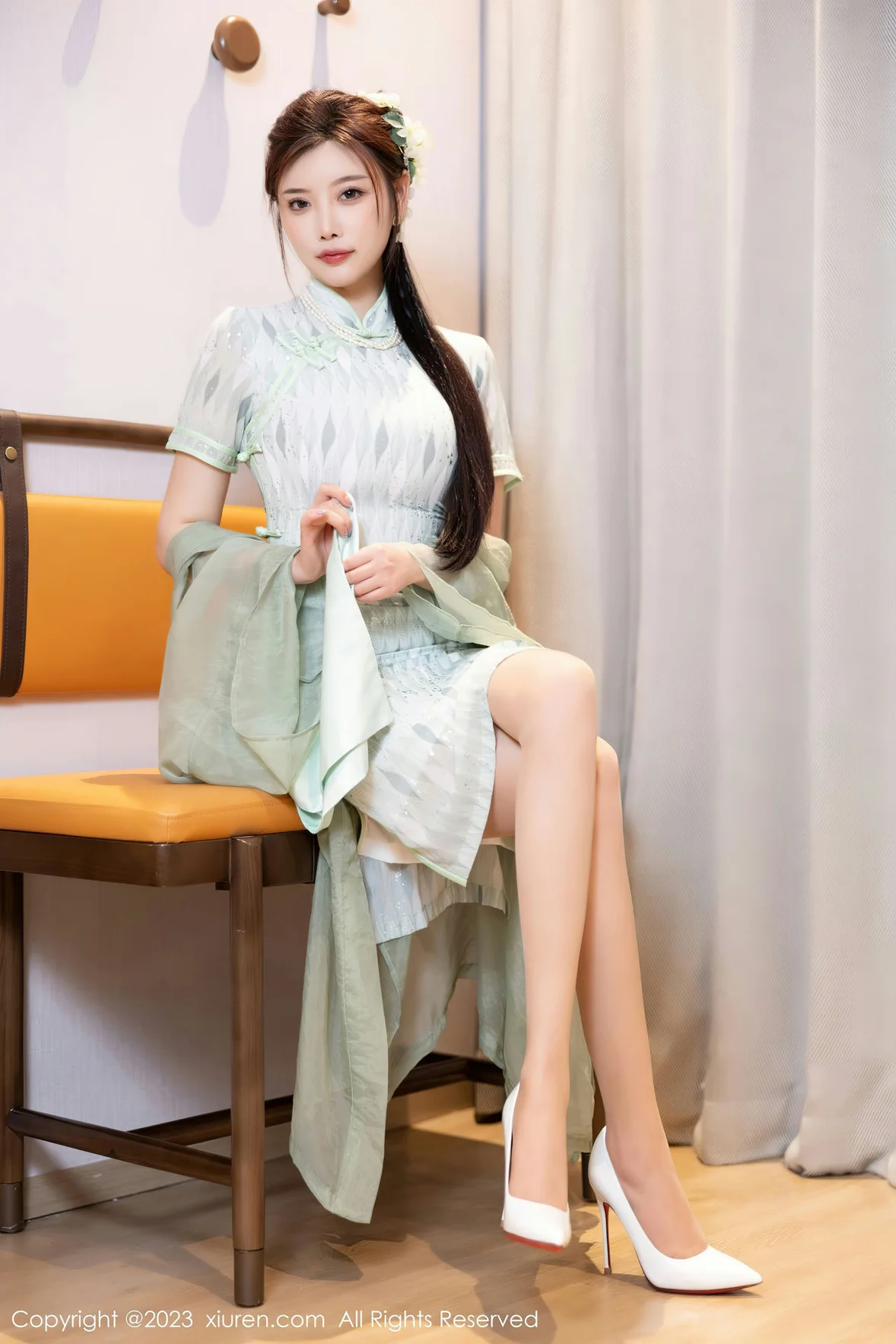 XiuRen 秀人 No.6983 杨晨晨Yome 淡绿色旗袍性感写真 [85P]插图28